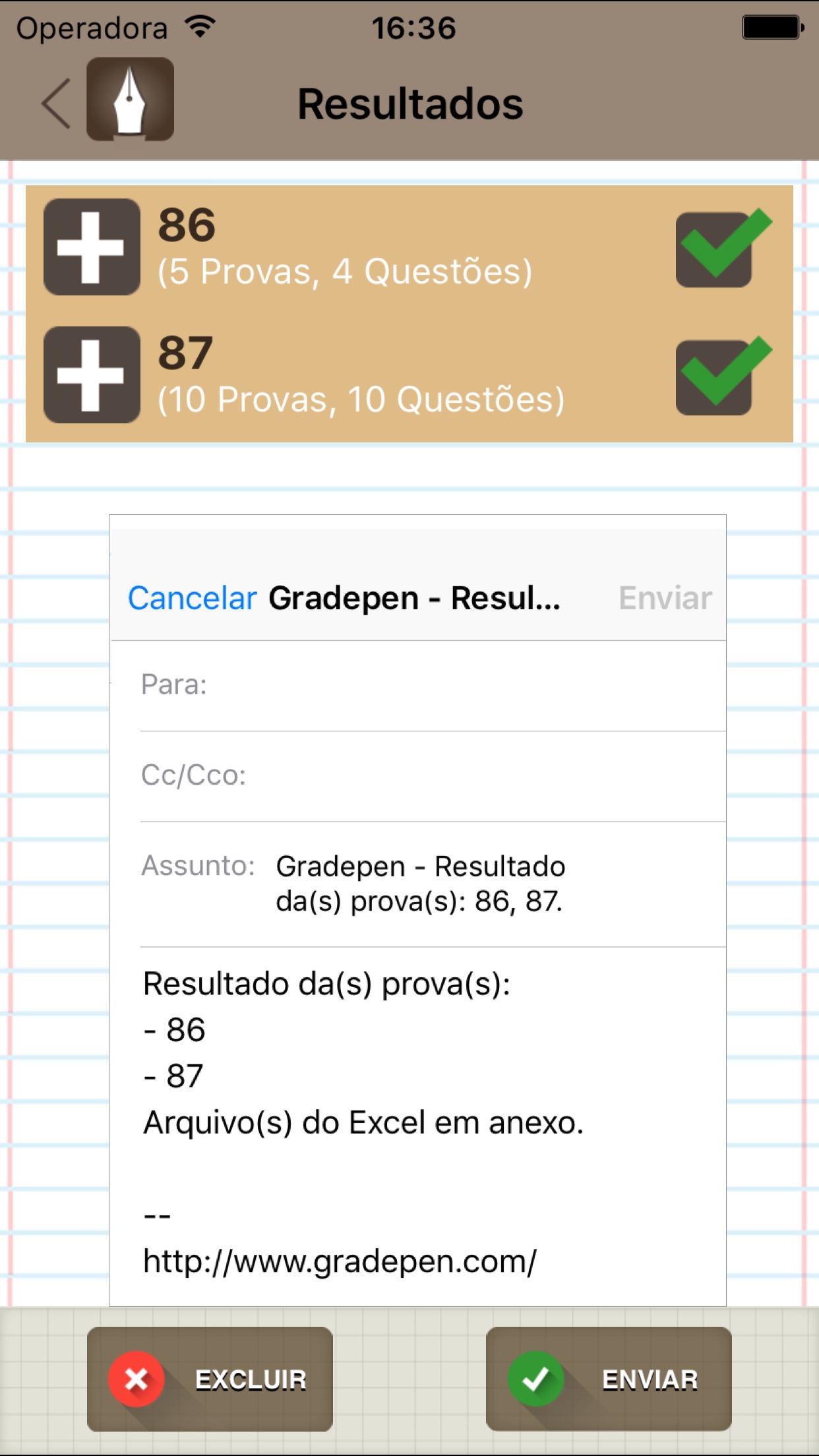 Screenshot do app Gradepen