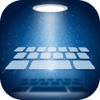 Blue Keyboard with Neon Backgrounds, Emoji & Fonts