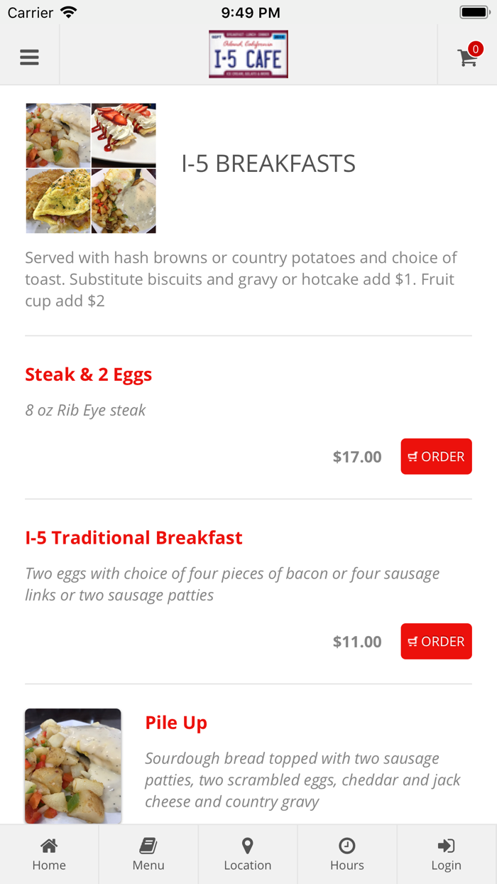 I-5 Cafe and Creamery Orders