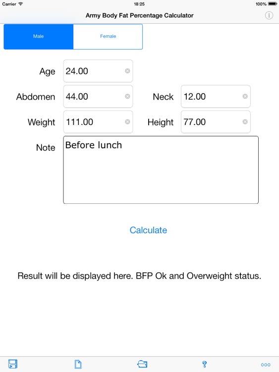 Army Body Fat Percentage Calculator for iPad