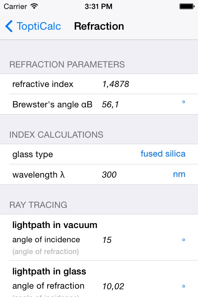 ToptiCalc Optics Calculator screenshot 3