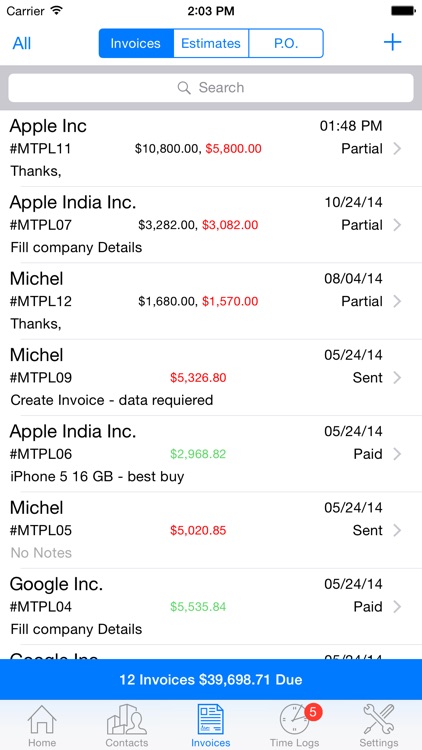 Moon Invoice - Estimate, purchase order, timesheet
