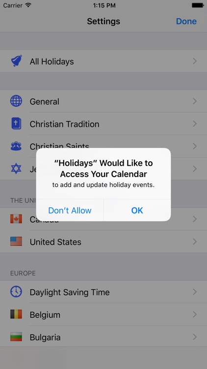 Holidays Calendar