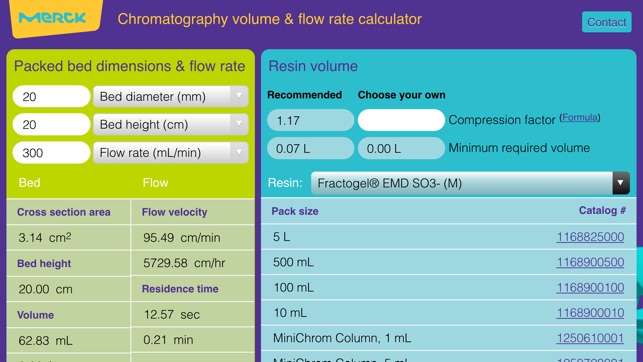 Merck Chromatography Calculator