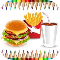 Food Coloring Book for Adults and Kids: Learn to color and draw a fast food, rice and more