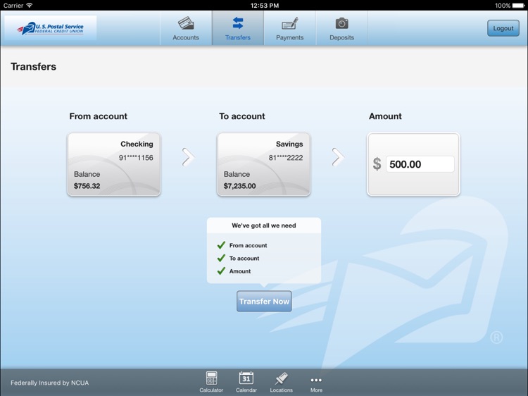 U. S. Postal Service FCU Mobiliti for iPad screenshot-3