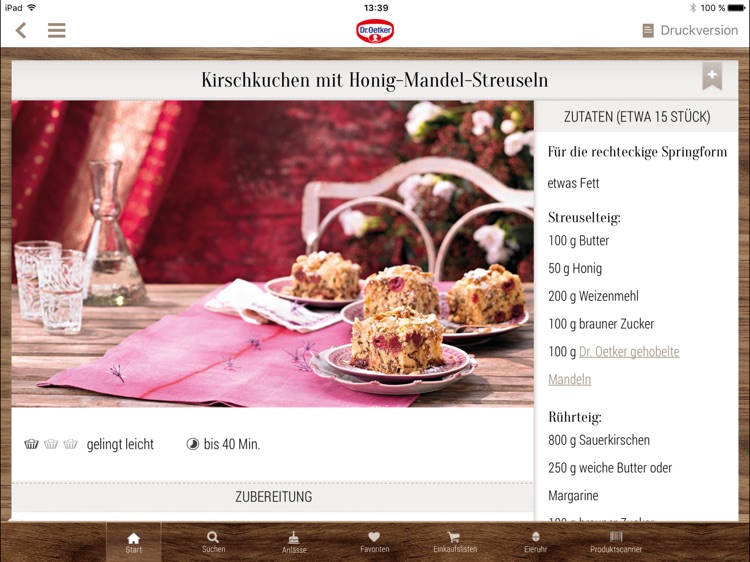 Dr. Oetker Rezeptideen - Tablet Version