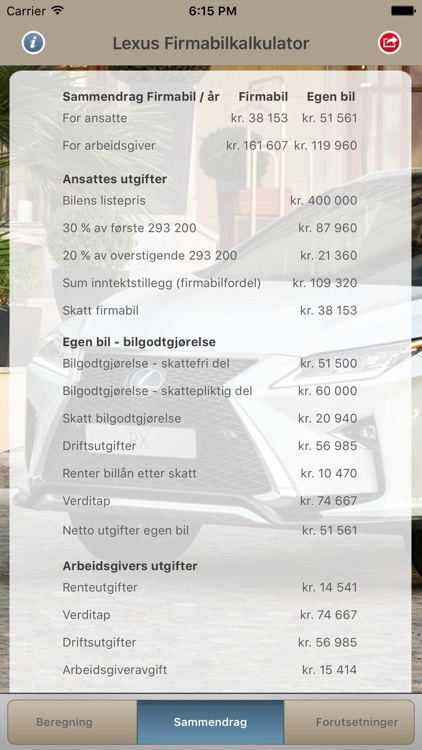 Lexus Firmabilkalkulator Norge