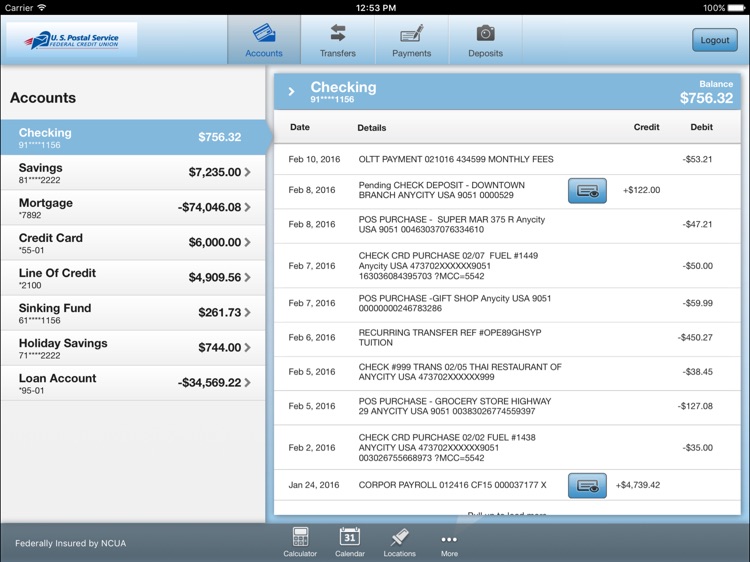 U. S. Postal Service FCU Mobiliti for iPad