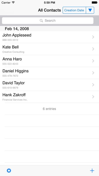 Contacts last entries & search