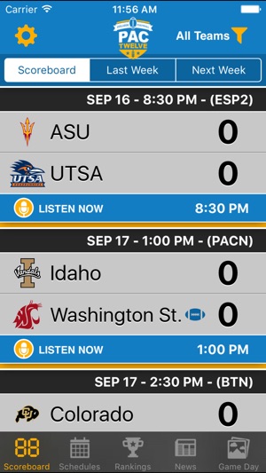 Pac 12 Football Schedules & Scores