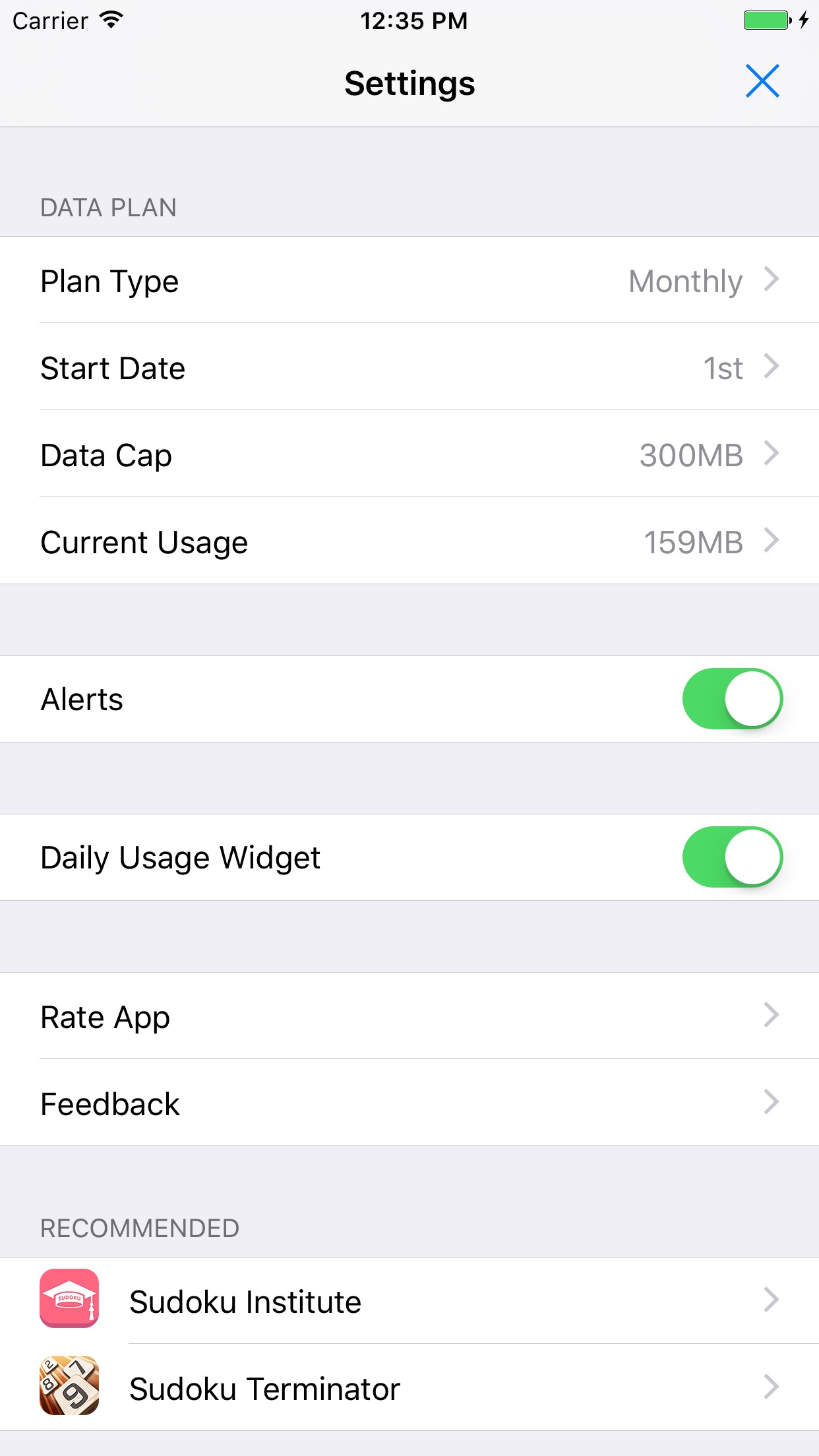 Screenshot do app Data Widget