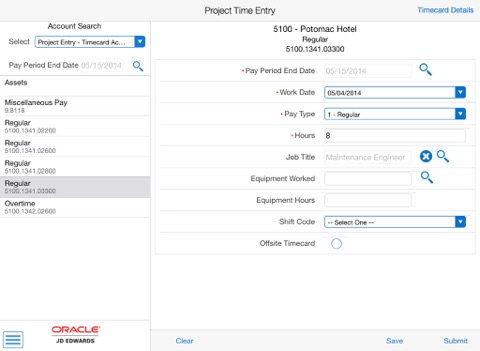 Project Time Entry Tablet E1 screenshot 3