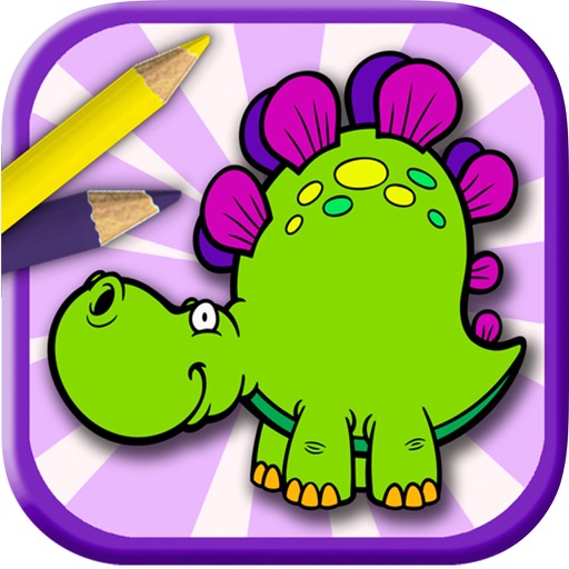 Kids paint and color animals dinosaurs coloring book Icon