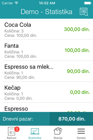Screenshot of CaffeTouch Manager - Menadžerska aplikacija
