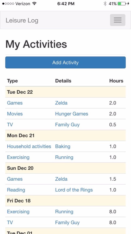 Leisure Log - Activity Tracker