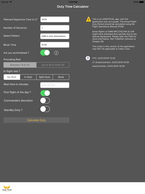 Duty Time Calculator