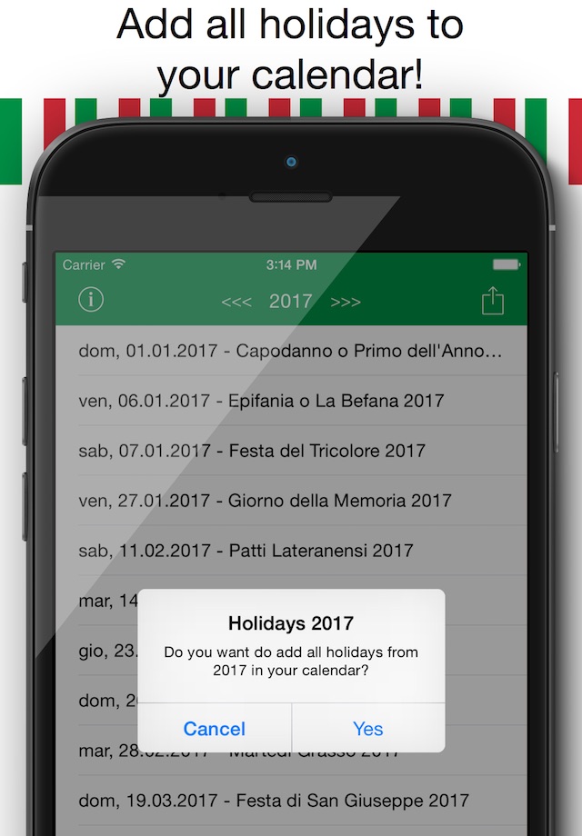 Festività Calendario Italia 2016 - Festa nazionale e giorno festivo prescritto dalla legge lunario screenshot 2
