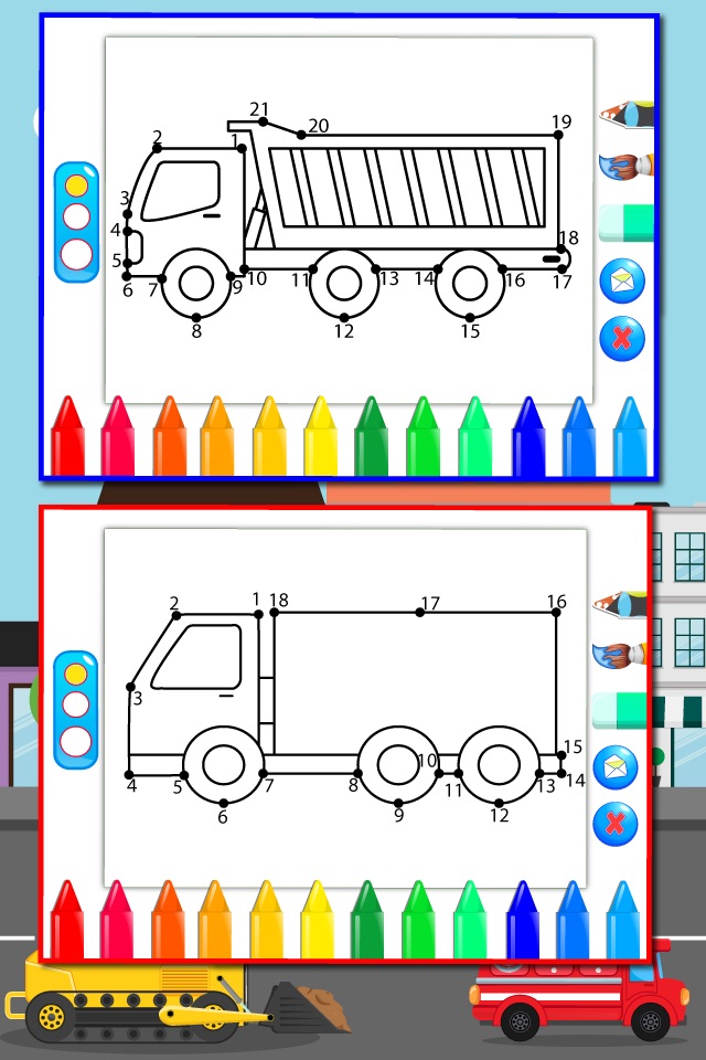 Trucks Connect the Dots and Coloring Book for Kids Lite screenshot 2