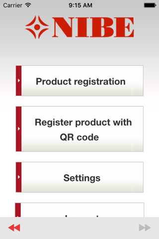 NIBE Product Registration screenshot 2