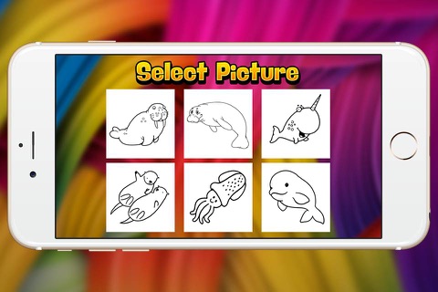 Sea Animal coloring book pastel crayon walrus and otter show for kid screenshot 2
