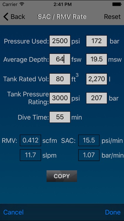 Dive Calculator