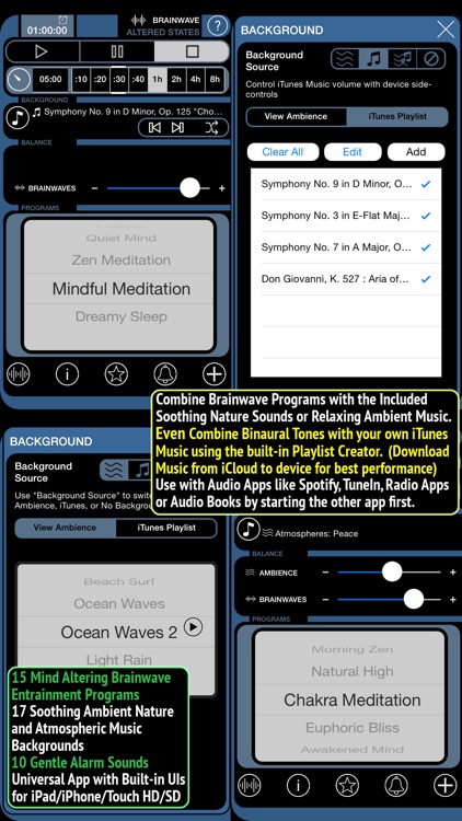Brain Wave Altered States ™ - 15 Mind Altering Binaural Brainwave Entrainment Programs with Ambient Backgrounds and iTunes Mixing