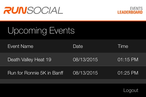 Leaderboard: RunSocial treadmill running event results in real-time screenshot 2