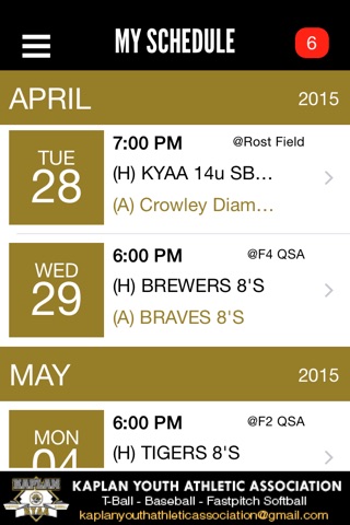 Kaplan Youth Athletic Association screenshot 2