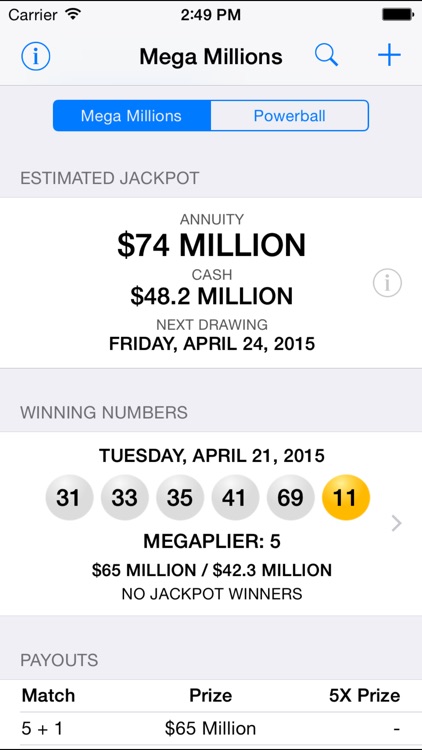 Mega Millions & Powerball - lottery games in the US with winning number results, lotto jackpots and prize payouts
