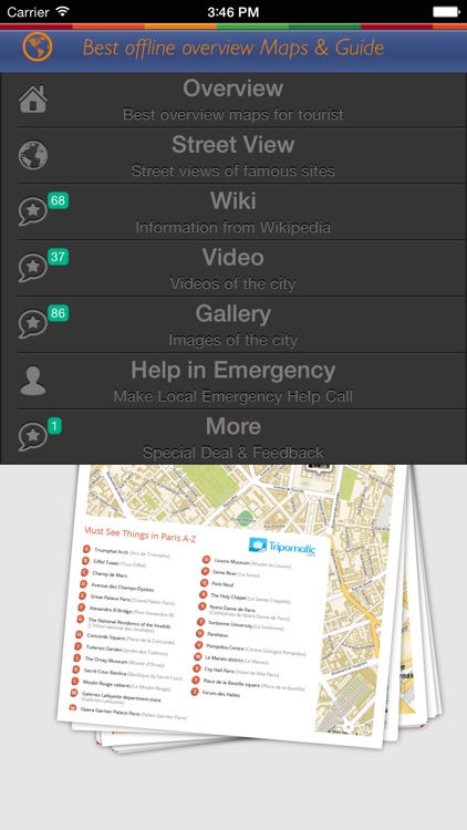 City Tour Guide Paris: offline map with sightseeing gallery video and street view plus emergency help info