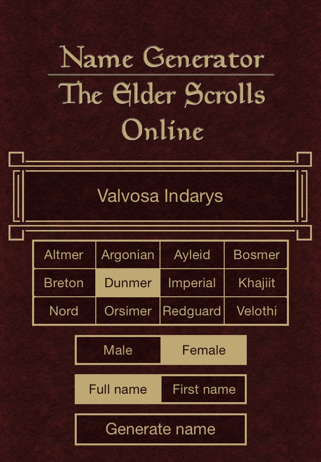 Name Generator for The Elder Scrolls Online screenshot 4