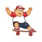 crazy boy is making exhilarate to his skateboard