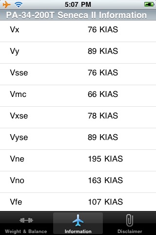 Seneca II PA-34-200T Weight and Balance Calculator screenshot 3
