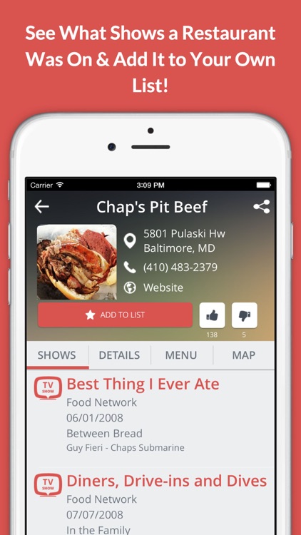 TV Food Maps - Restaurants on TV, Road Trip Planner, Diners, Drive-Ins & Dives, Man vs. Food & More screenshot-3