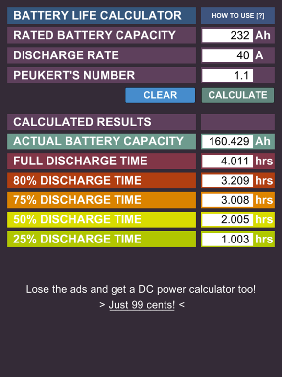 Screenshot #4 pour DC Battery Life Calculator Free