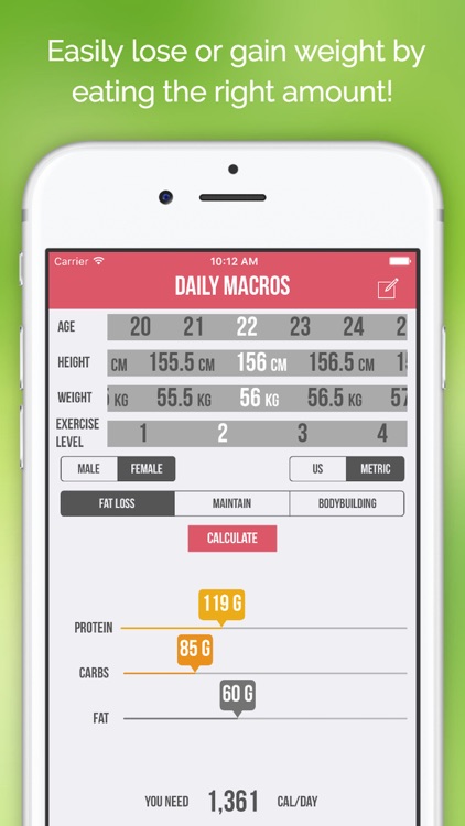 Daily Macros - Harris Benedict Formula Based Carb, Protein, Fat Macronutrient ratios and Calorie Calculator screenshot-3