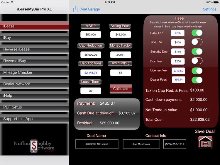 iLeaseMyCar Pro XL Lease and Loan Calculator