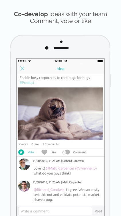 Idea Catcher - validate it, team chat & note app