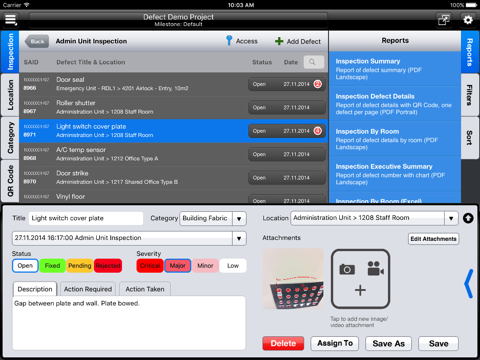 HFBS Defects Management Module screenshot 2