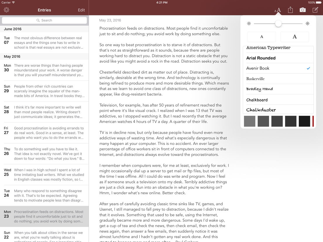 Chronicle A Personal Journal / Writing Diary App voor iPhone, iPad