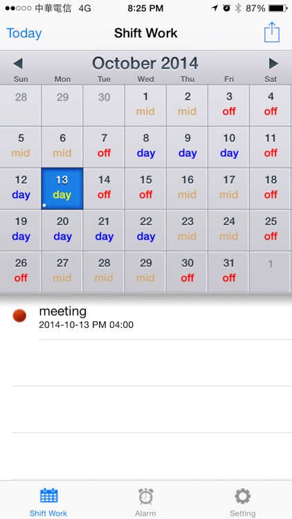 Shift worker's calendar