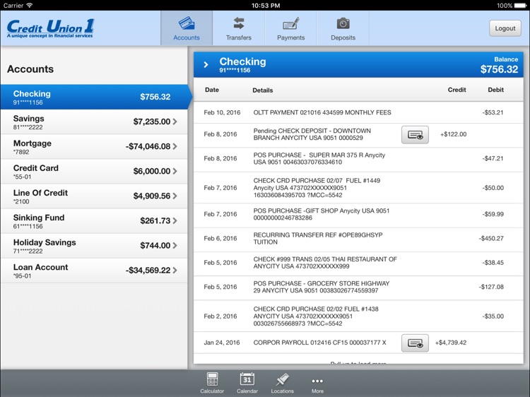 Credit Union 1 Mobile Banking for iPad