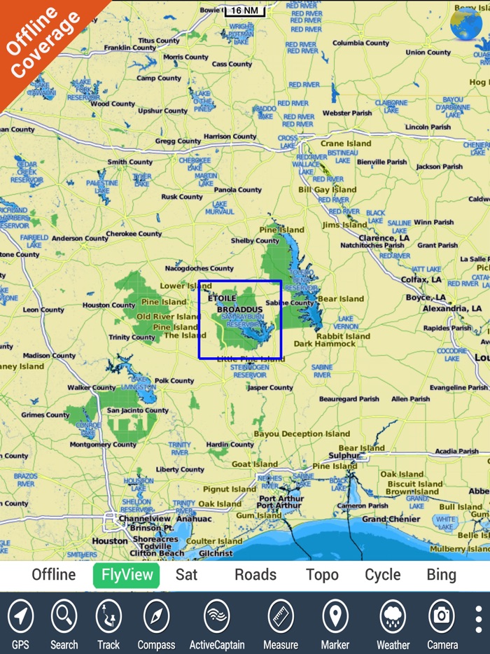 Sam Rayburn Reservoir HD GPS fishing chart offline