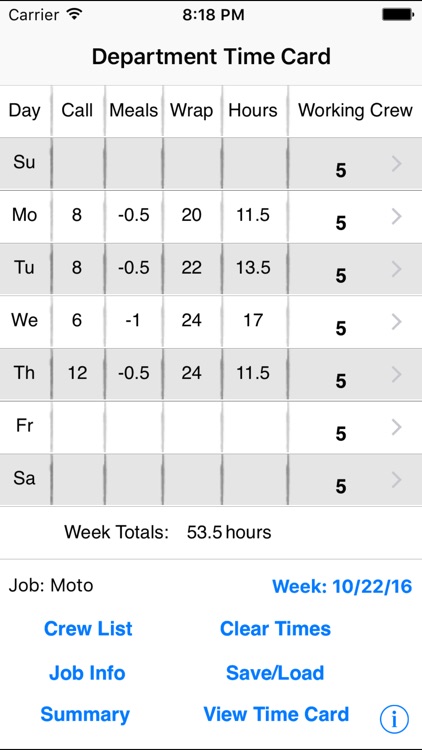 Department Time Card