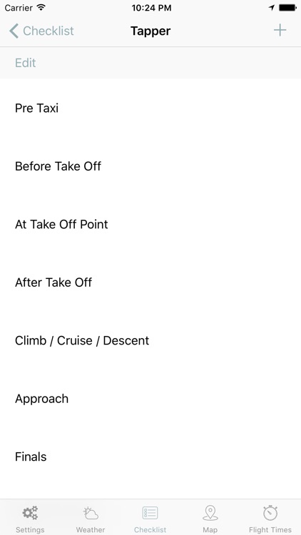 in Flight. Pilot's checklist, weather, flightTimer