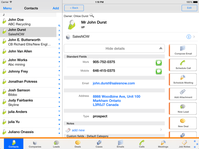 SalesNOW Mobile CRM for iPad