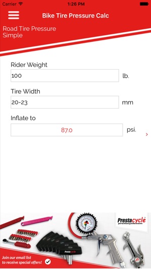 Prestacycle Bicycle Tire Pressure Calculator(圖4)-速報App