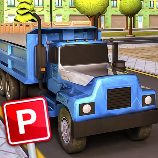 Semi Cargo Construction Truck with lorry Real Parking Rush Icon