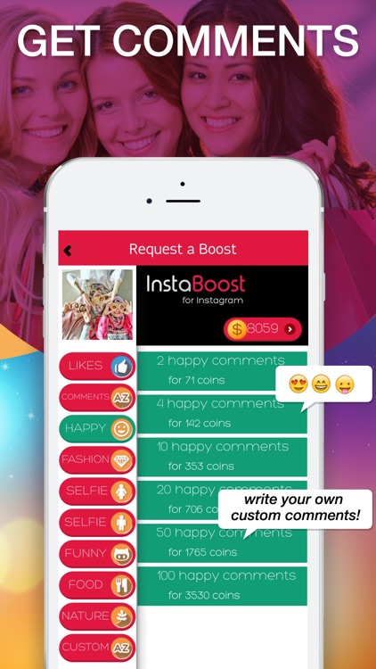 Get custom comments for Instagram by Instaboost